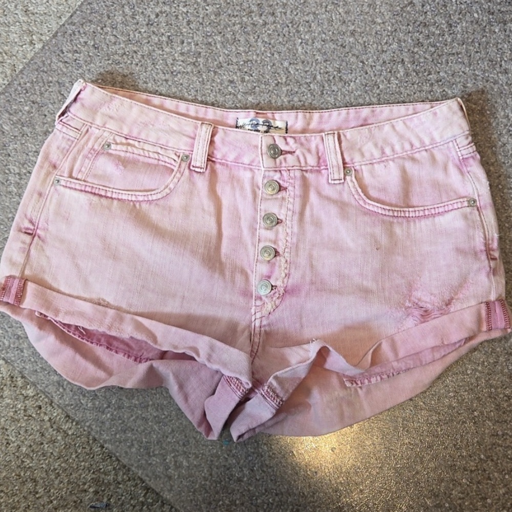 We the Free Pink Distressed Denim Shorts Size 32